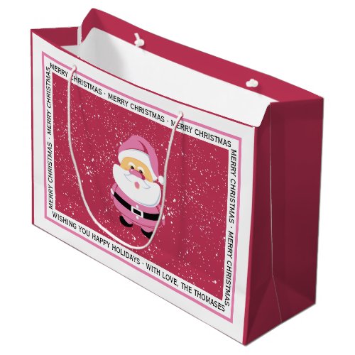 Cute pink whimsical Santa Claus Christmas holiday Large Gift Bag