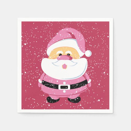 Cute pink whimsical Santa Claus Christmas holiday Napkins