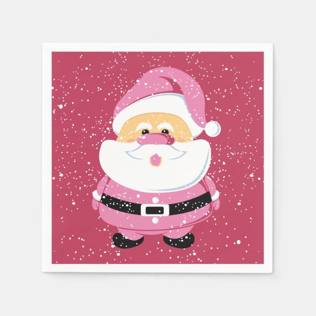 Cute pink whimsical Santa Claus Christmas holiday Napkins (Front)
