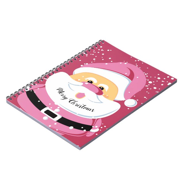 Cute pink whimsical Santa Claus Christmas holiday Notebook (Left Side)
