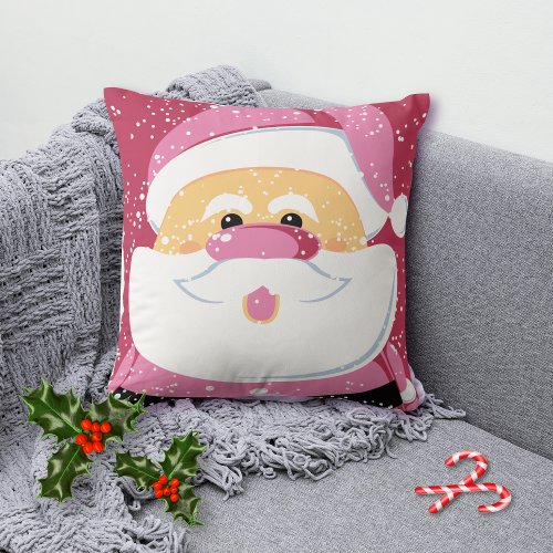Cute pink whimsical Santa Claus Christmas holiday Throw Pillow