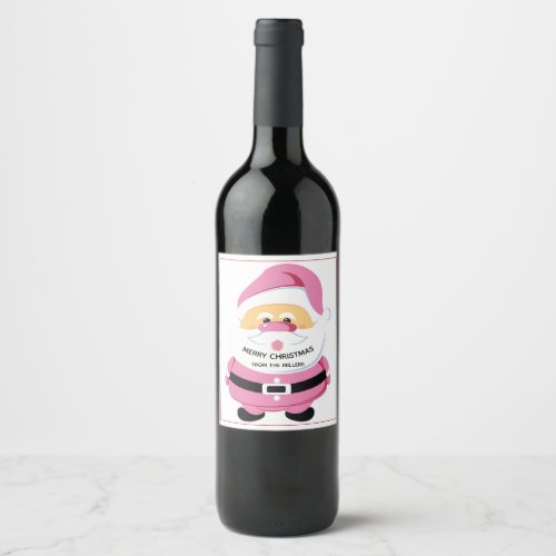 Cute pink whimsical Santa Claus Christmas holiday Wine Label