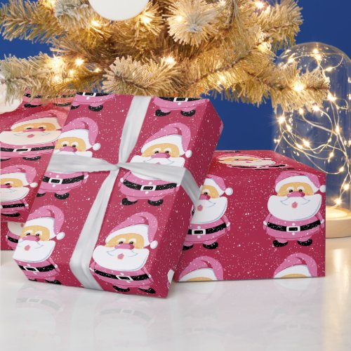 Cute pink whimsical Santa Claus Christmas holiday Wrapping Paper