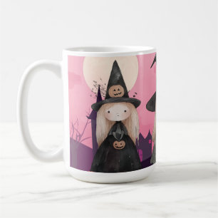 Cute Pink Whimsical Witches Halloween Personalized Coffee Mug