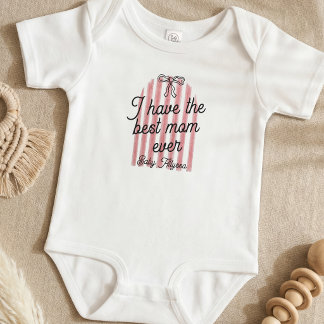 Cute Pink & White Arch Best Mom Ever Baby Name Bodysuit