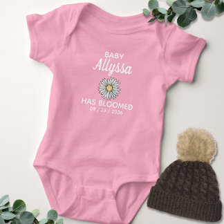 Cute Pink & White Baby Name Birth Date Bodysuit