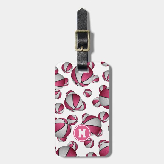 cute pink white basketballs pattern monogrammed luggage tag