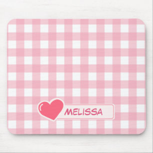 Cute Pink & White Checkerboard Custom Mouse Pad