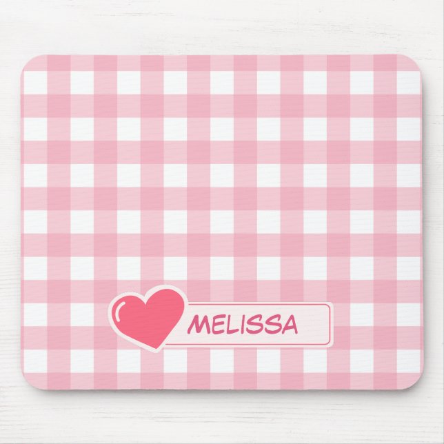 Cute Pink & White Checkerboard Custom Mouse Pad (Front)