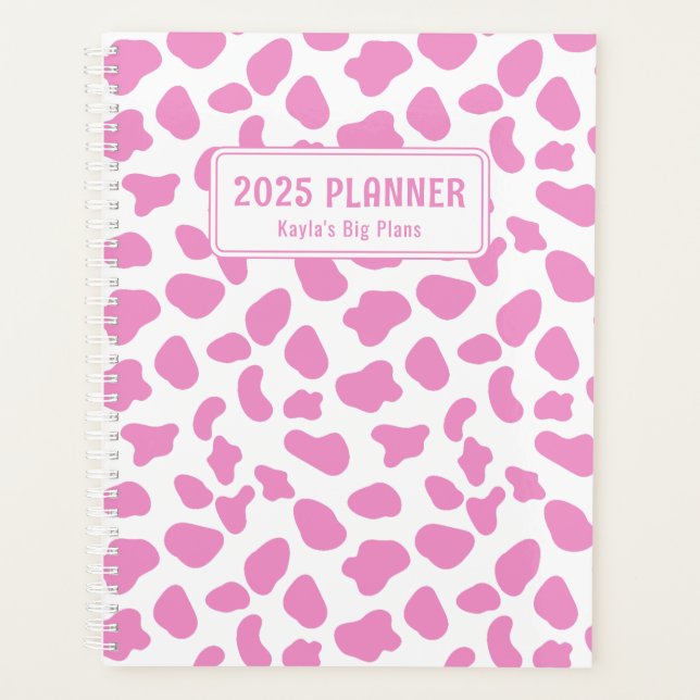 Cute Pink & White Cow Print Custom Planner (Front)