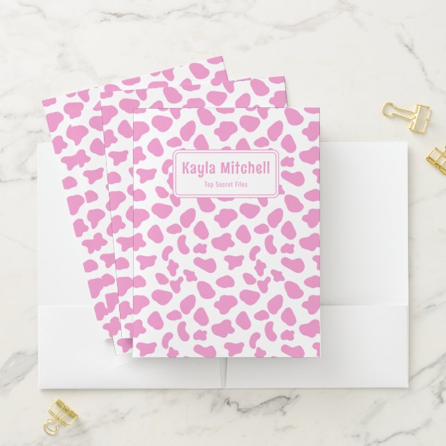 Cute Pink & White Cow Print Custom Pocket Folder (In Situ)