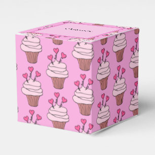 Cute Pink & White Cupcakes Cube Favor Boxes