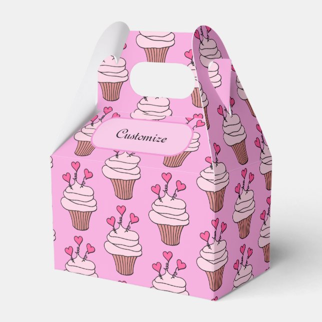 Cute Pink & White Cupcakes Gable Favor Boxes (Front Side)