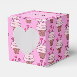 Cute Pink & White Cupcakes Heart Favor Boxes