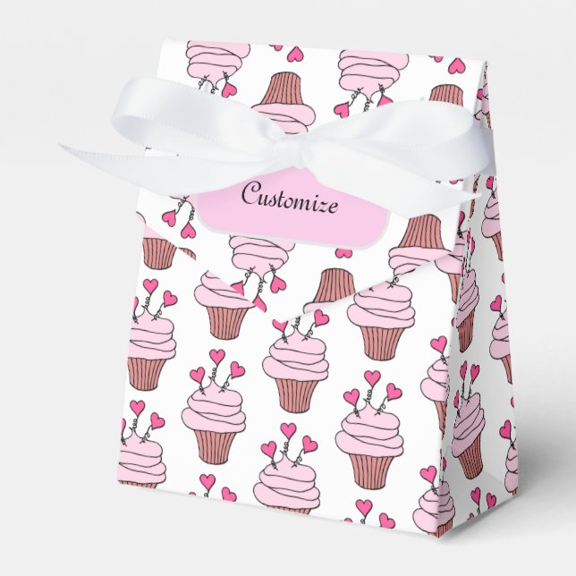 Cute Pink & White Cupcakes Tent  Favor Boxes (Front Side)