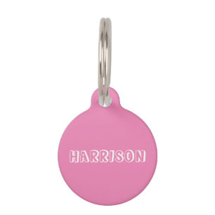 Cute pink white custom dog Name Info simple modern Pet ID Tag