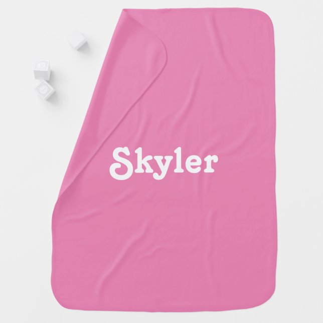 Cute pink white custom name text solid plain baby blanket (In Situ)