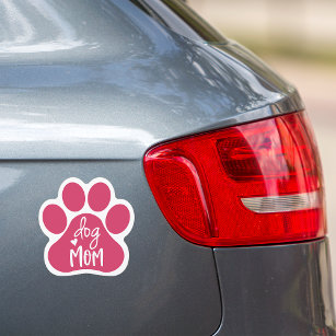 Cute Pink & White Dog Mom Pawprint Car Magnet