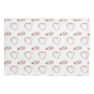 Cute Pink White Floral Heart Pattern Pillow Case