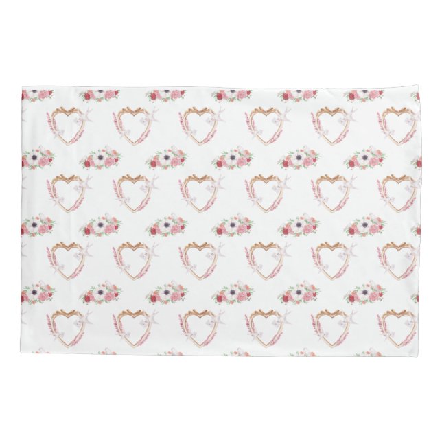 Cute Pink White Floral Heart Pattern Pillow Case (Back-Left)