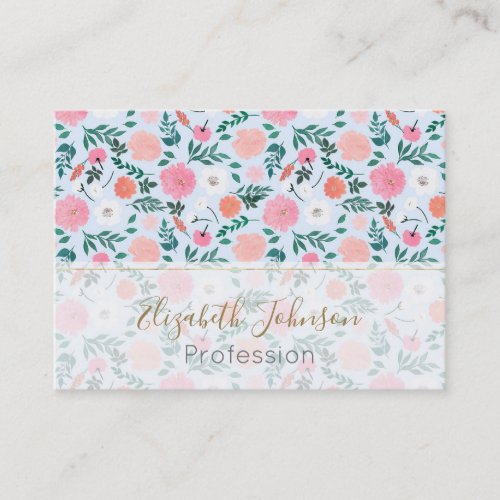 Cute Pink  White floral Paint Light blue design Business Card