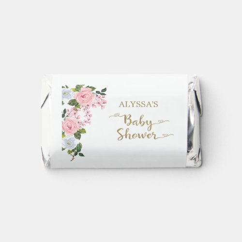 Cute Pink White Floral Roses Script Baby Shower Hersheys Miniatures