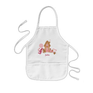 Cute Pink White Gingerbread Candy Kids Apron