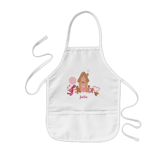 Cute Pink White Gingerbread Candy Kids Apron (Front)