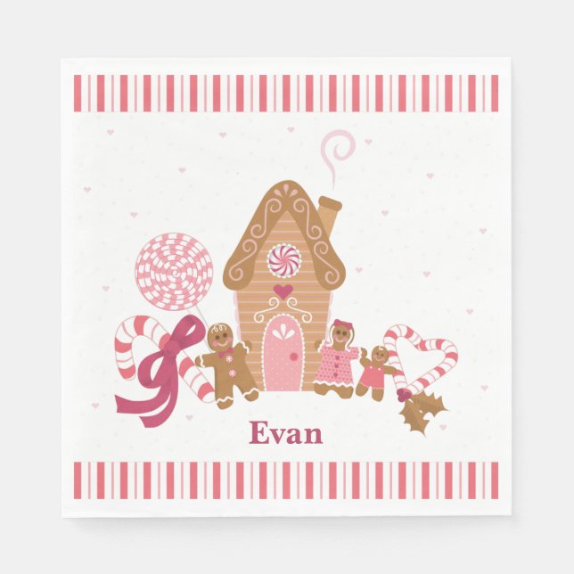 Cute Pink White Gingerbread Candy Paper Napkin (Front)