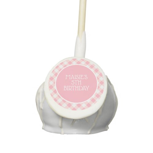 Cute Pink White Gingham Little Girl 5th Birthday  Cake Pops