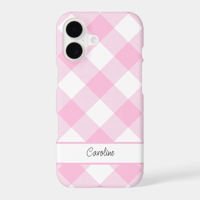 Cute Pink White Gingham Plaid Pattern Case-Mate iPhone Case (Back)