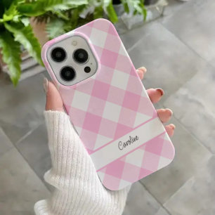 Cute Pink White Gingham Plaid Pattern iPhone 17 Case
