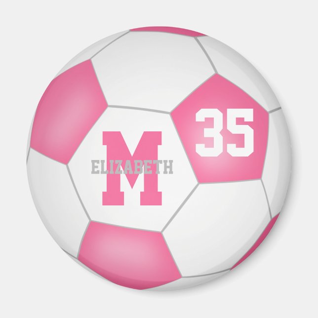cute pink white girls custom soccer  magnet (Front)