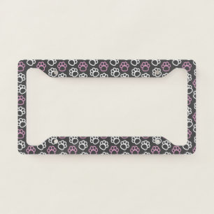 Cute Pink/White/Gray Paw Print License Plate Frame