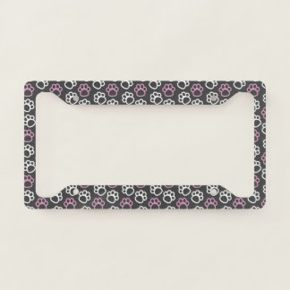 Cute Pink/White/Gray Paw Print License Plate Frame