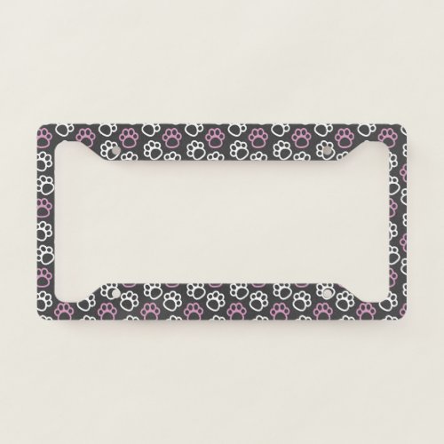 Cute PinkWhiteGray Paw Print License Plate Frame