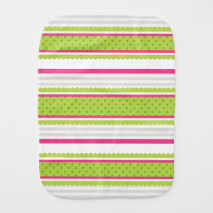Cute Pink White Green Stripes Polka Dot Pattern Baby Burp Cloth