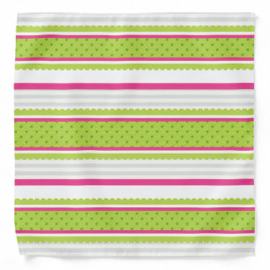 Cute Pink White Green Stripes Polka Dot Pattern Bandana