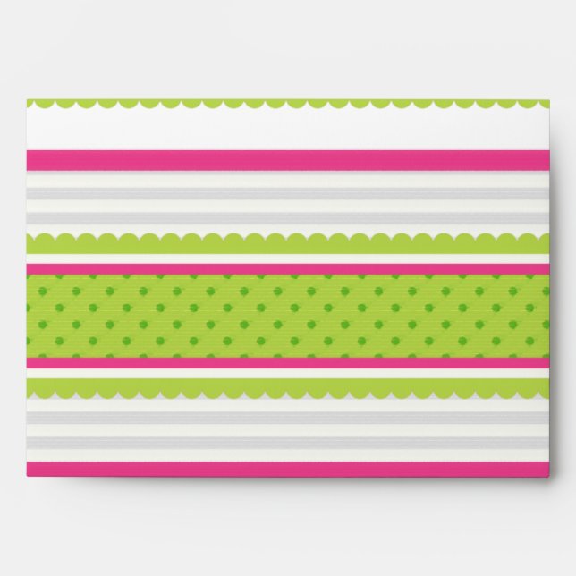 Cute Pink White Green Stripes Polka Dot Pattern Envelope (Front)