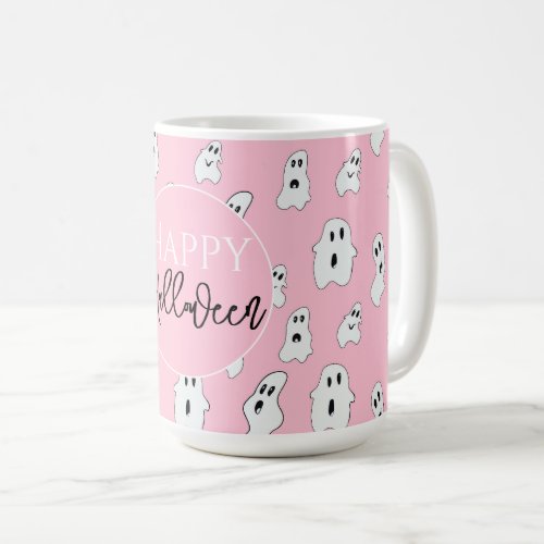 Cute Pink White Happy Ghosts Coffee Mug