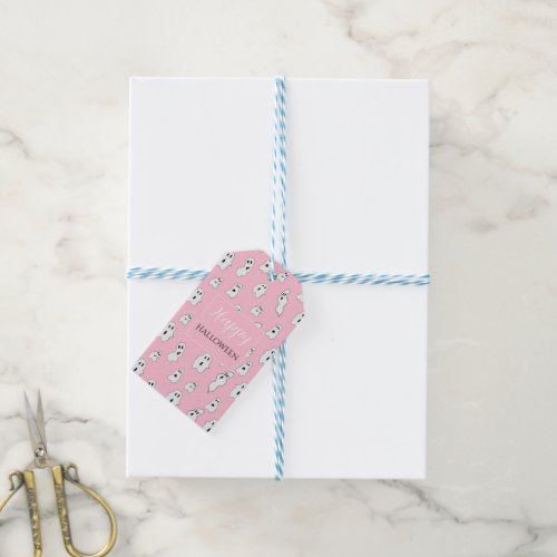 Cute Pink White Happy Ghosts Gift Tags