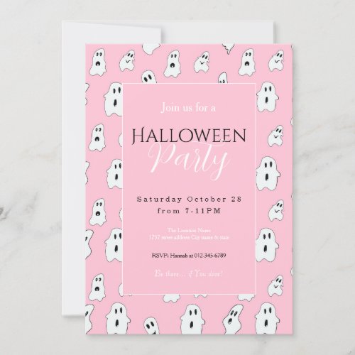 Cute Pink White Happy Ghosts Invitation