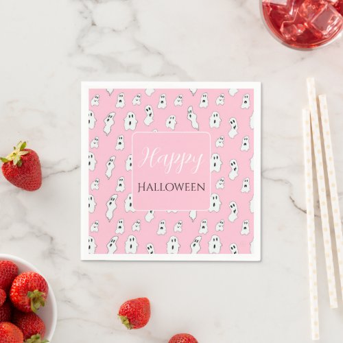 Cute Pink White Happy Ghosts Napkins