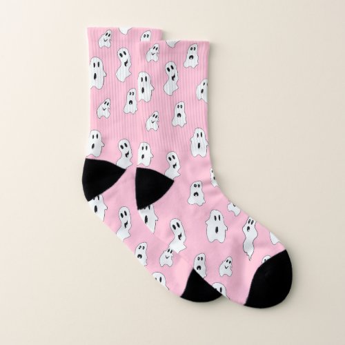 Cute Pink White Happy Ghosts Socks