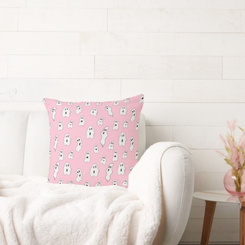 Cute Pink White Happy Ghosts Throw Pillow