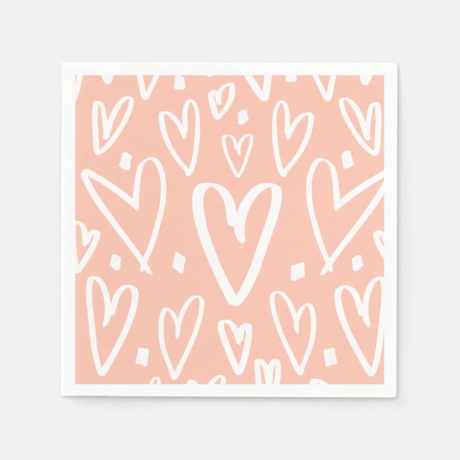 Cute Pink White Heart Pattern Napkins (Front)