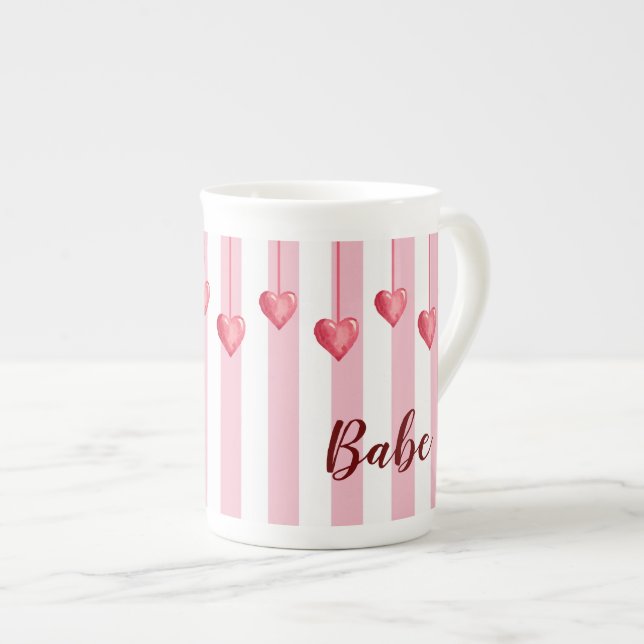 Cute Pink White Heart Valentines Day Specialty Mug (Front Right)