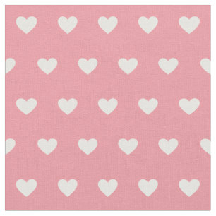 Cute Pink White Hearts Dot Pattern Fabric