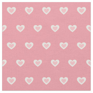 Cute Pink White Hearts Dot Pattern  Fabric