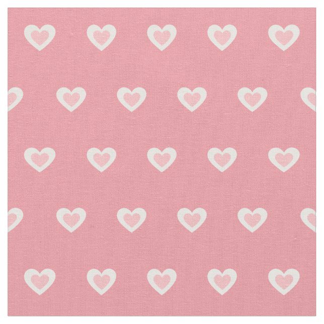 Cute Pink White Hearts Dot Pattern  Fabric (Close Up)